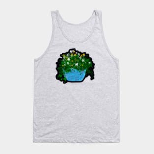 Glittery Blue Vase with Flowers Tank Top